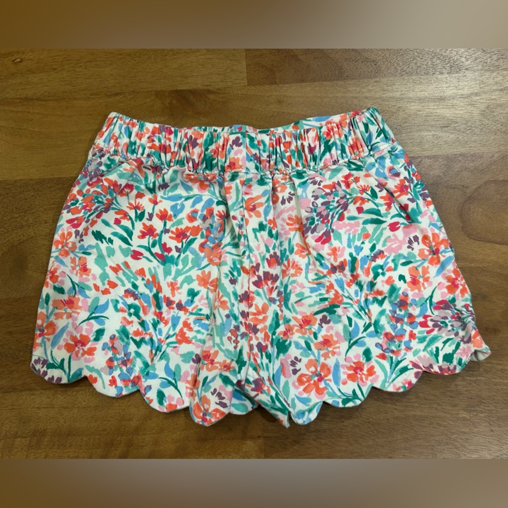 Crewcuts Floral Scallop-Hem Shorts - Coral, Pink & Teal - Picture 4 of 4
